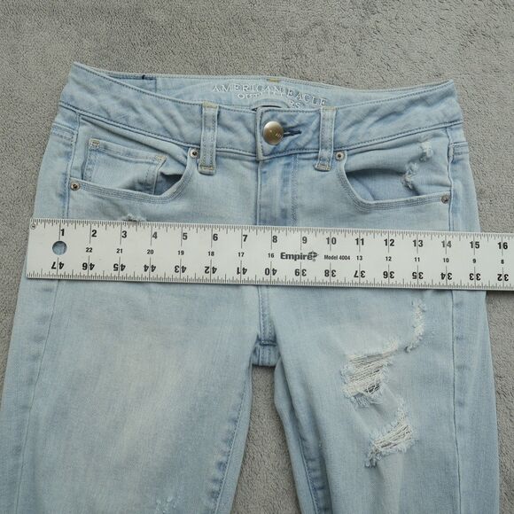 American Eagle Jeans Women's Size 4 Blue Low-Rise Skinny 29" Inseam Distressed - Picture 7 of 16